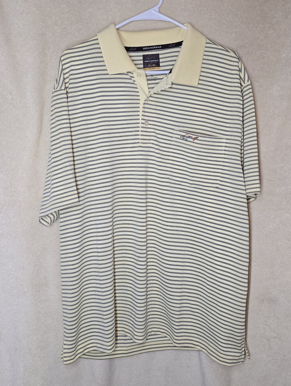 Greg Norman x Tasso Elba Golf Polo Shirt Men XL Yellow Stripe Play Dry Sport